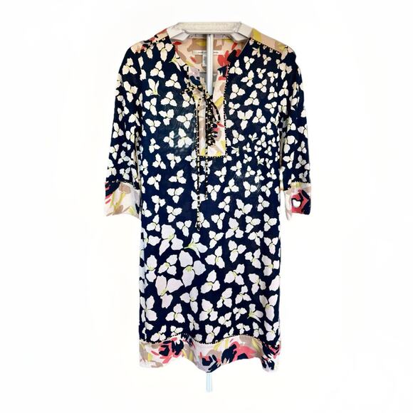 Diane von Furstenberg Women's Blue Silk Shift Dress Riviera Floral Print Size 4 - Picture 2 of 14